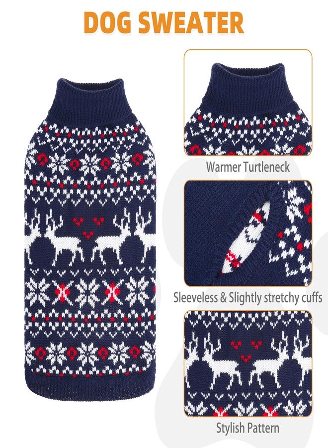 كولتيل كنزة عيد الميلاد للكلاب من كولتايل، كنزة شتوية كلاسيكية محبوكة، بنقشة غزال الرنة وندفة الثلج، ملابس شتوية دافئة وسميكة للحيوانات الأليفة، كنزات محبوكة للكلاب الصغيرة والمتوسطة والكبيرة، لون أزرق داكن متوسط - Image 2